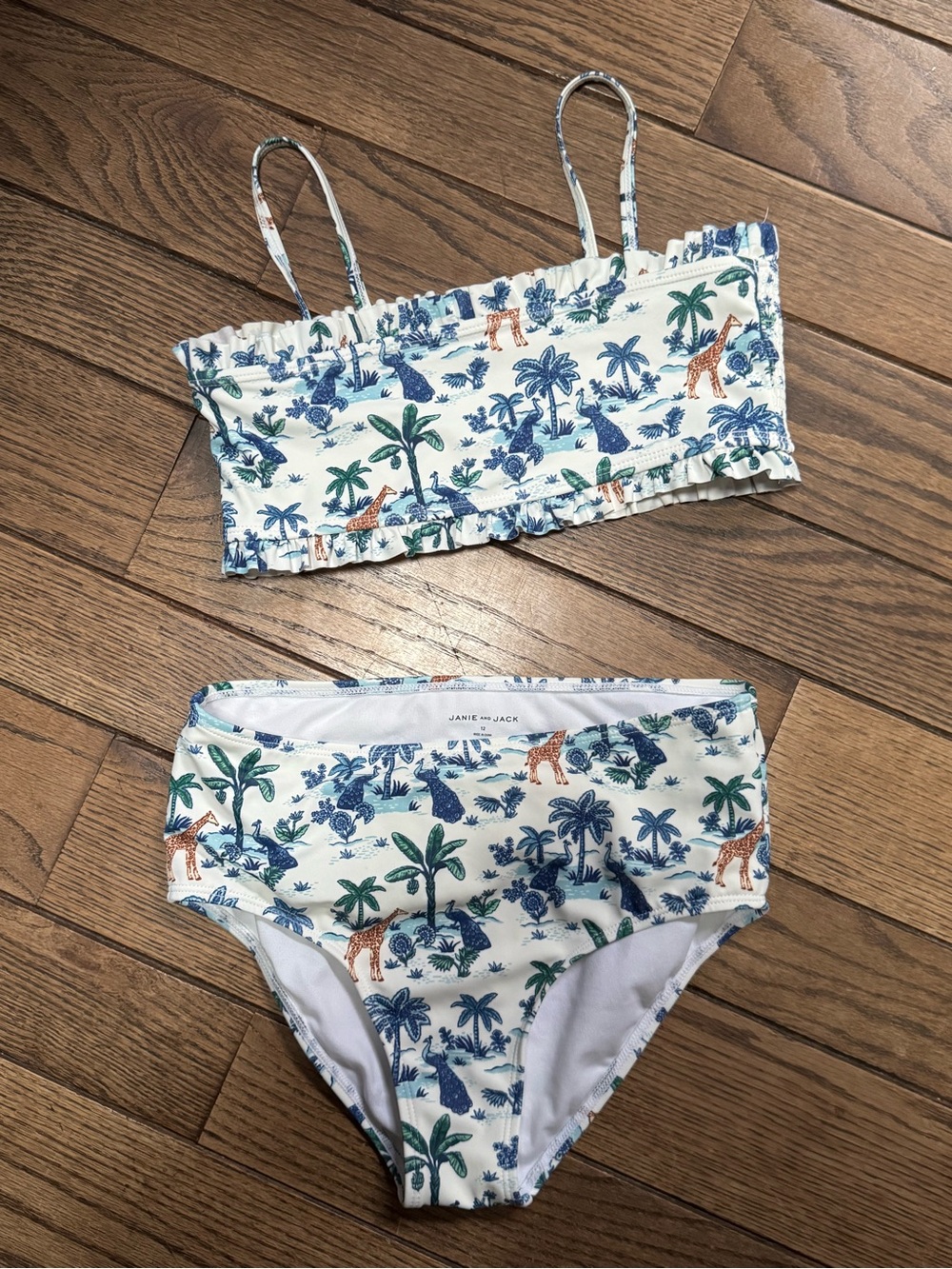 Janie and Jack White Tropical Animal Print Two-Piece Swim Set